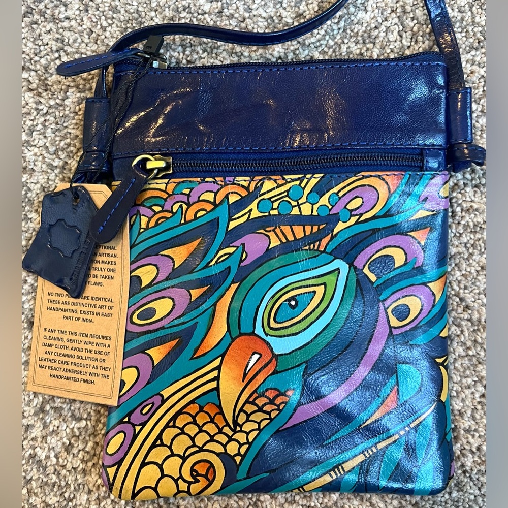 Leather Hand-Painted Peacock Crossbody Bag